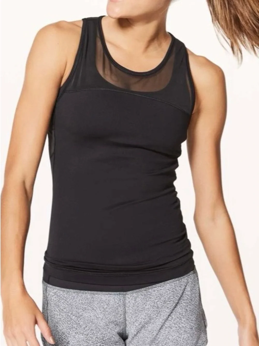 LULULEMON Black Home Stretch Tank Mesh Active Luxtreme Running Gym Top Size 4
